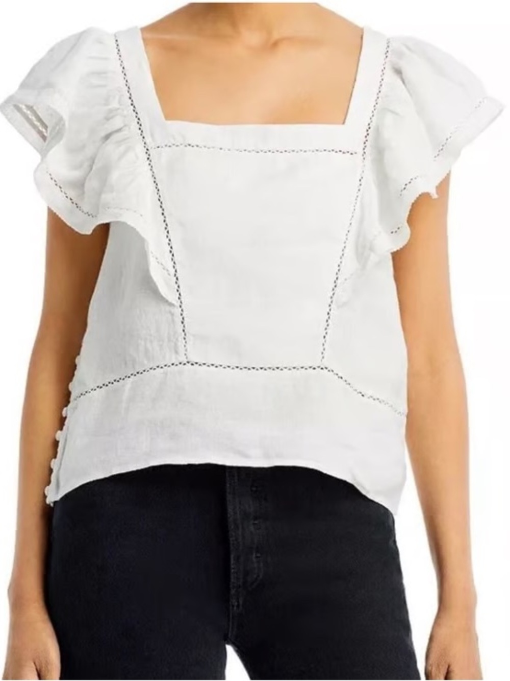 Faherty Mariposa Linen Top in White - M